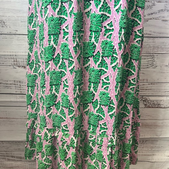 MELLODAY - WOMEN’S SLEEVELESS MAXI DRESS GREEN AND PINK SIZE L TROPICAL - Picture 3 of 10